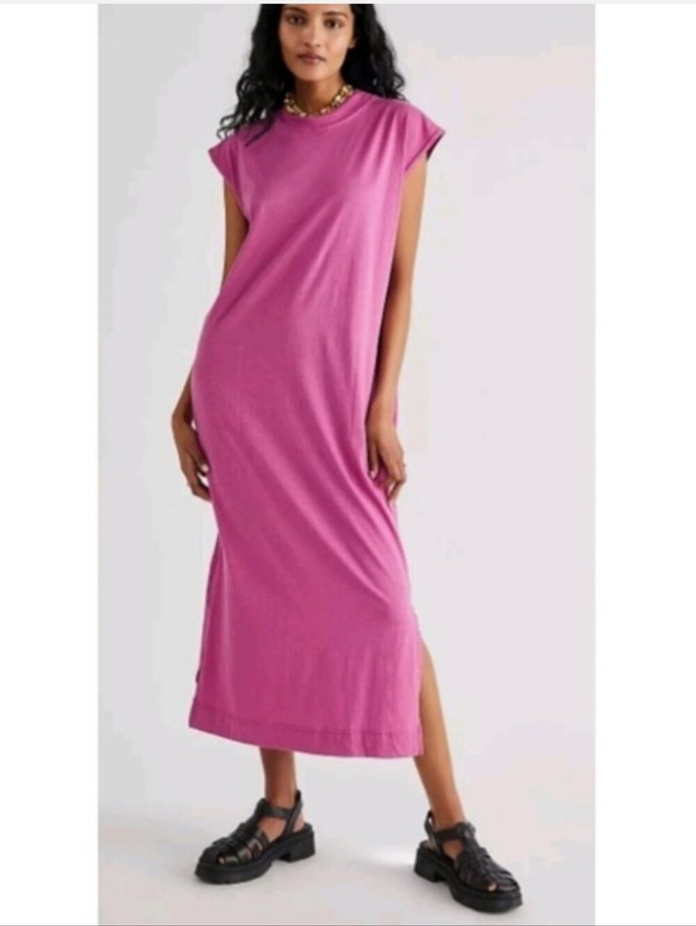 Free People Beach All Day Long Midi T-Shirt Dress Sz Small - Picture 2 of 8